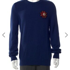 Alexander McQueen Crewneck Sweater with Red Beaded Patch